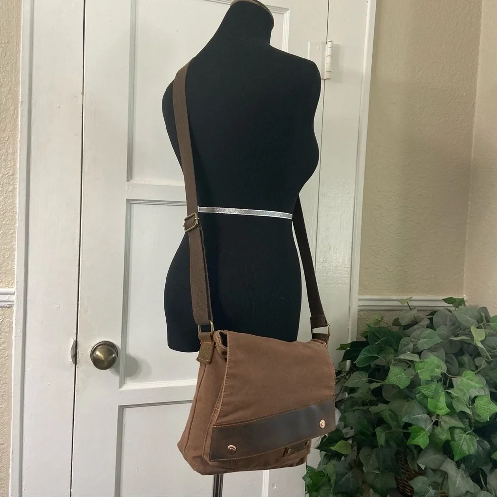 Augur Unisex Canvas & Leather Vintage Army Style Messenger Crossbody Bag